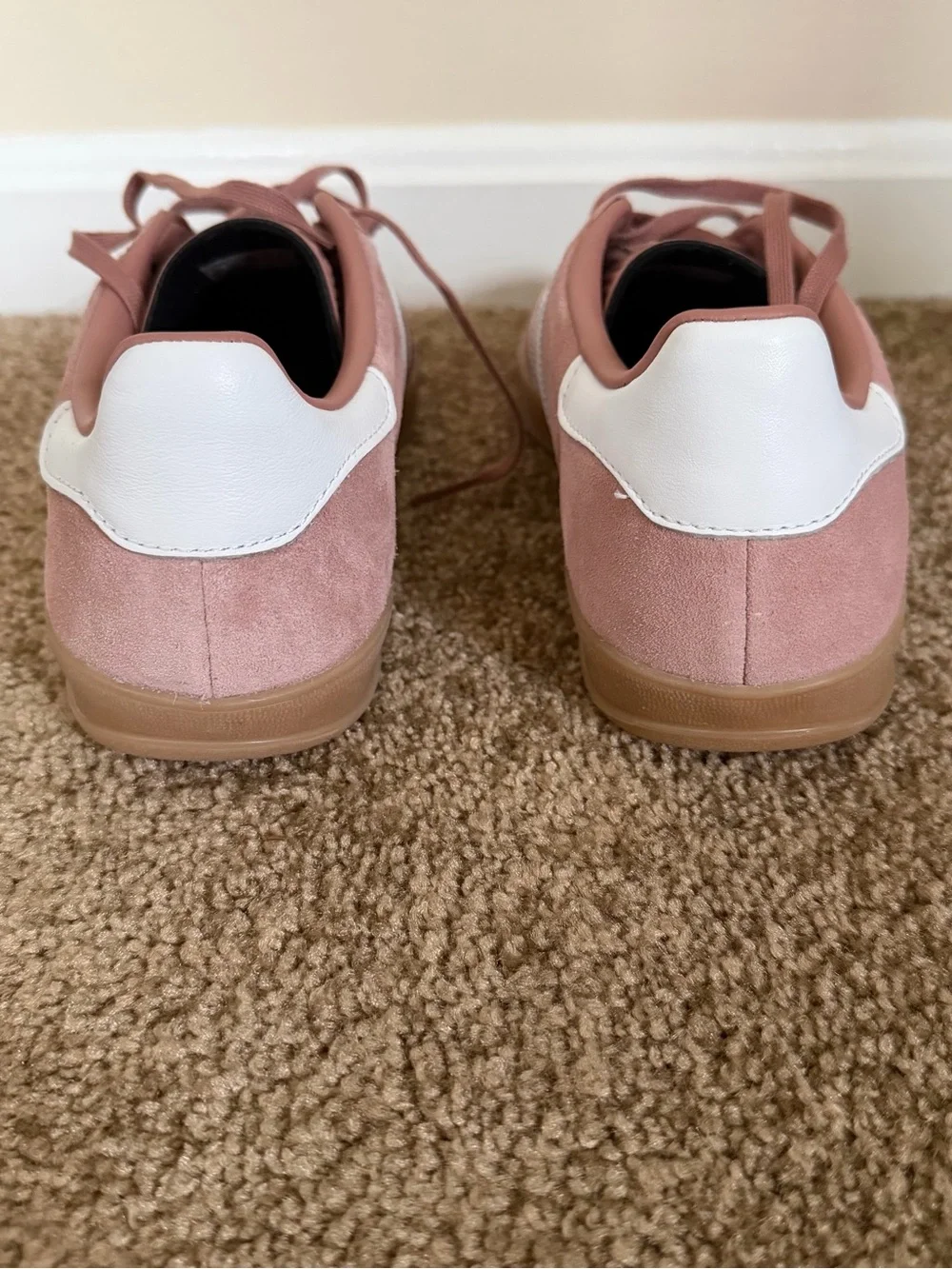 adidas Gazelle Pink Suede Sneakers with White Stripes and Gum Sole